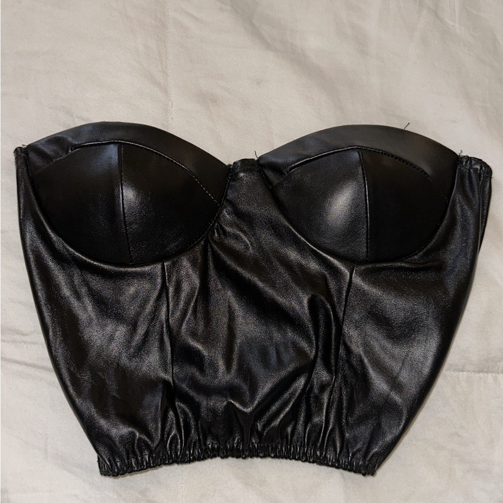 Boohoo leather bustier top